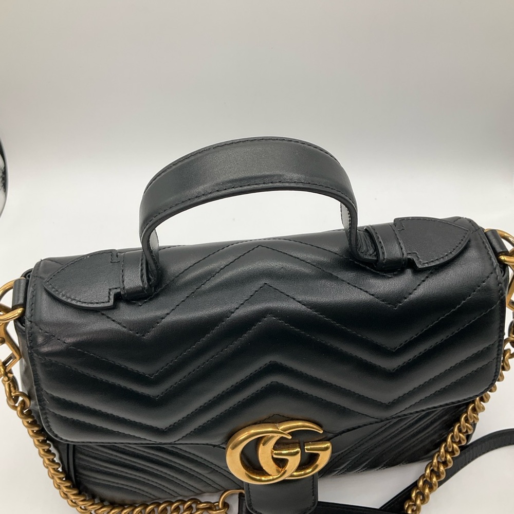 Gucci GG Marmont Matelasse Small Top Handle Black Leather Bag Purse - Picture 9 of 16